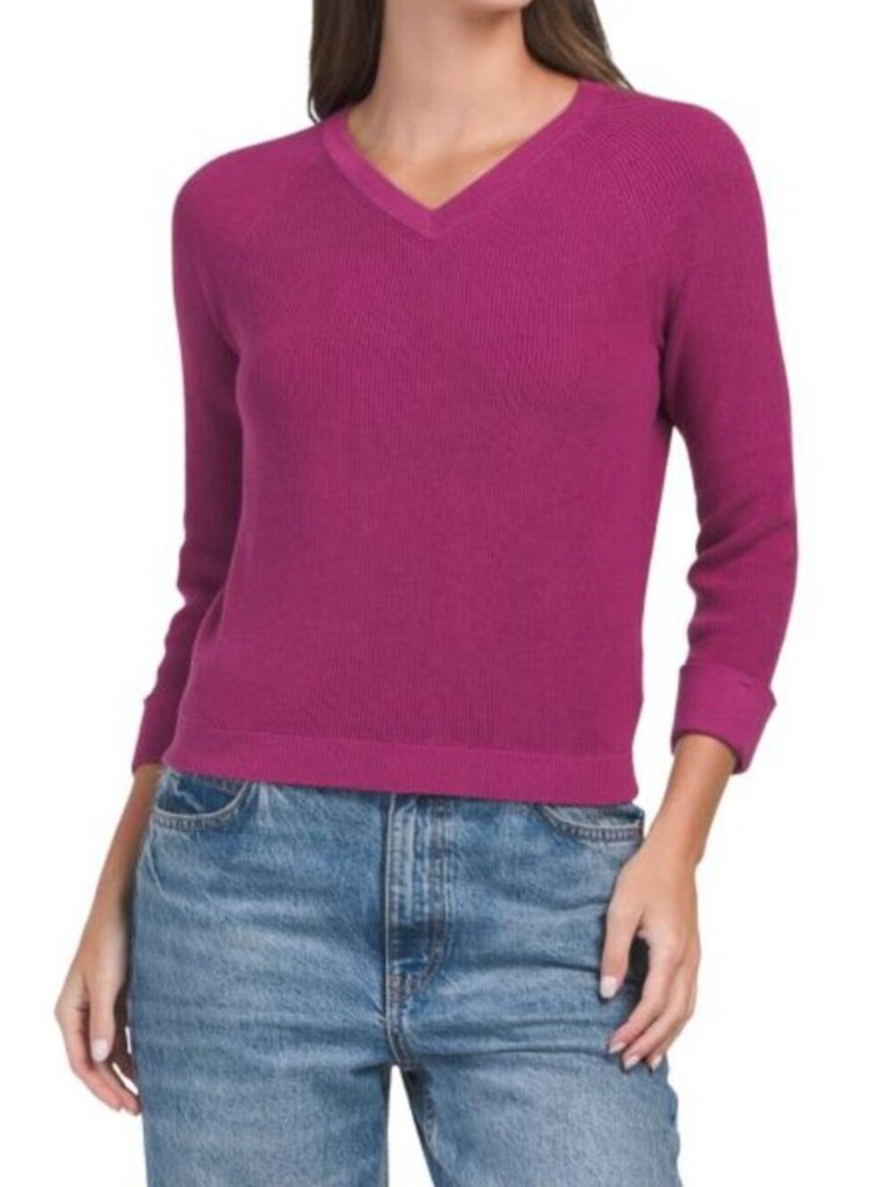 WINDSOR & WHITE Cotton Shaker Knit V-neck Sweater